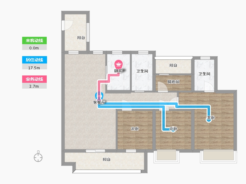 湖南省-长沙市-湾田望江府5,9栋A户型131m²-98.73-户型库-动静线