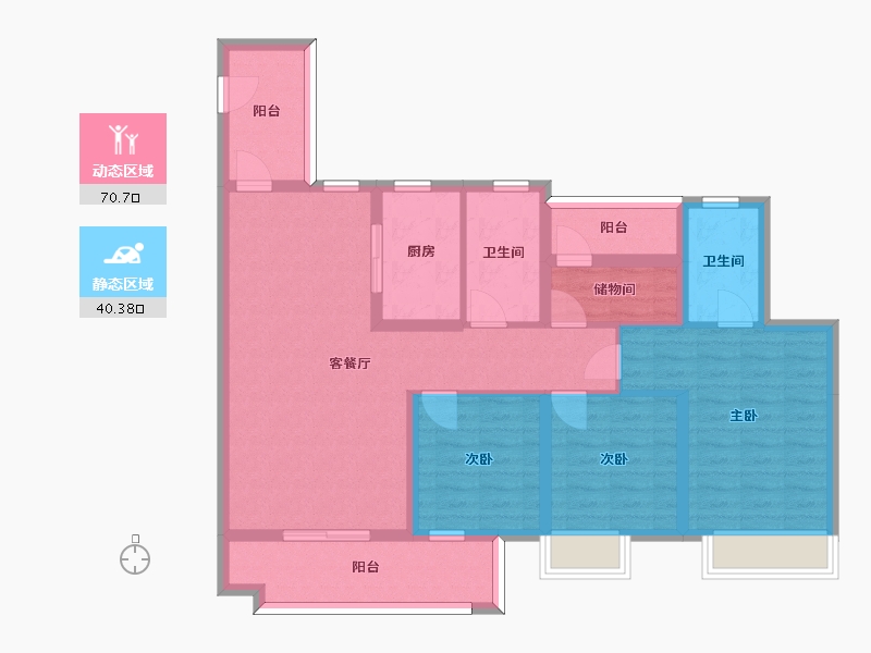 湖南省-长沙市-湾田望江府13,8栋130m²-98.02-户型库-动静分区