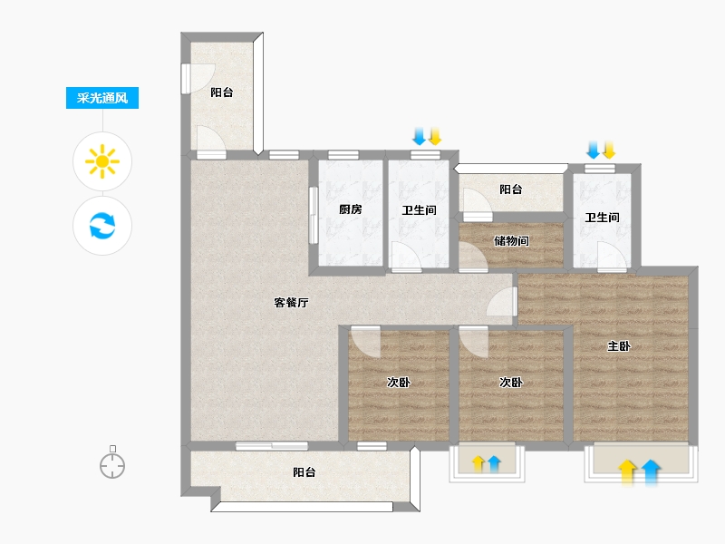 湖南省-长沙市-湾田望江府13,8栋130m²-98.02-户型库-采光通风