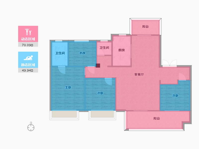 湖南省-长沙市-湾田望江府15.13栋Y02户型137m²-109.60-户型库-动静分区