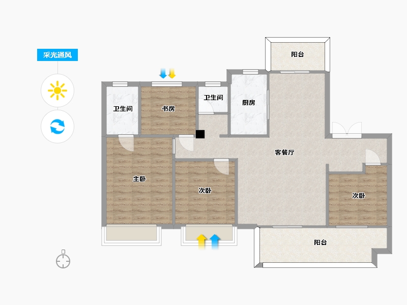 湖南省-长沙市-湾田望江府15.13栋Y02户型137m²-109.60-户型库-采光通风