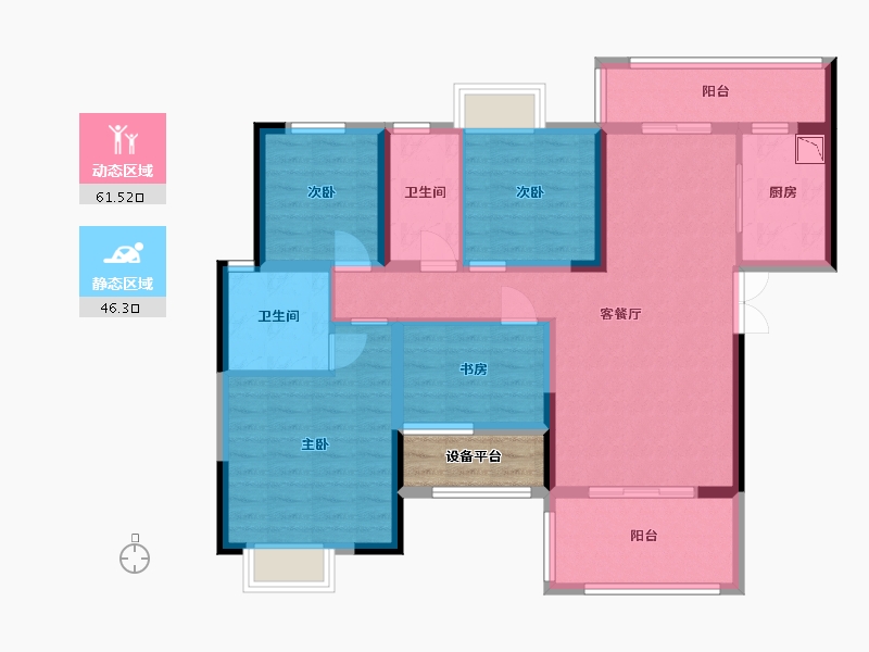 湖南省-长沙市-春晖花园雅逸户型2栋126m²-98.71-户型库-动静分区