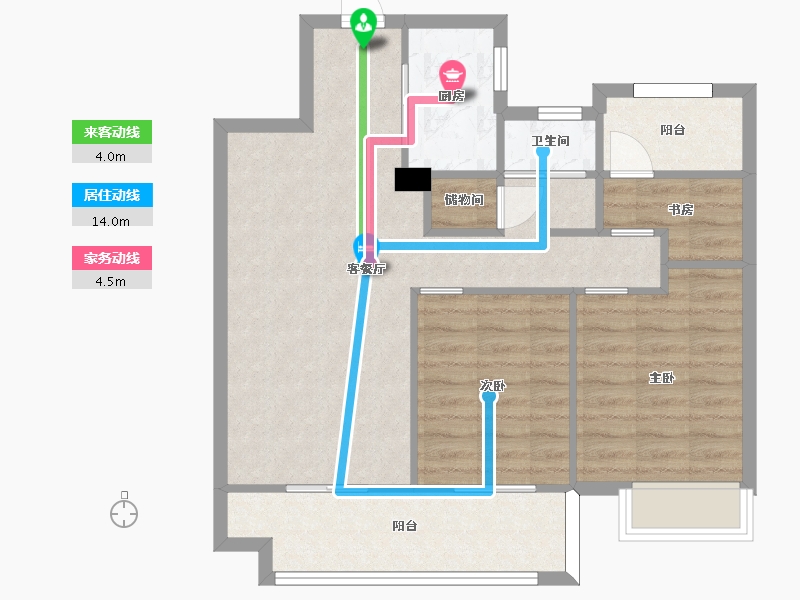 湖南省-长沙市-澳海文澜府1,2号楼1B户型91m²-75.53-户型库-动静线