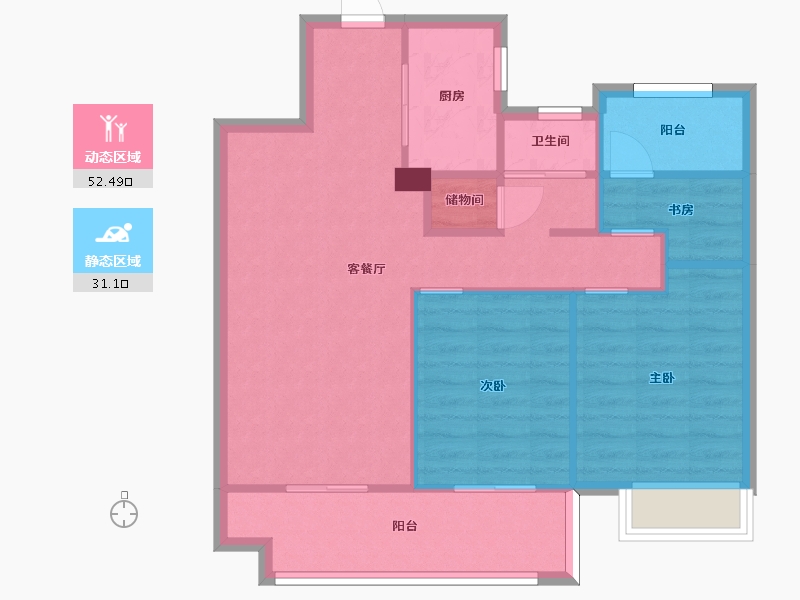 湖南省-长沙市-澳海文澜府1,2号楼1B户型91m²-75.53-户型库-动静分区