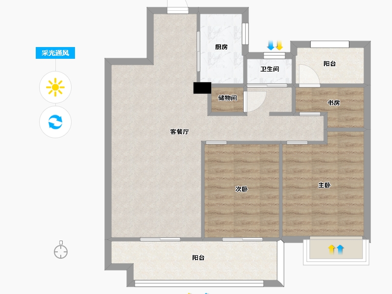 湖南省-长沙市-澳海文澜府1,2号楼1B户型91m²-75.53-户型库-采光通风