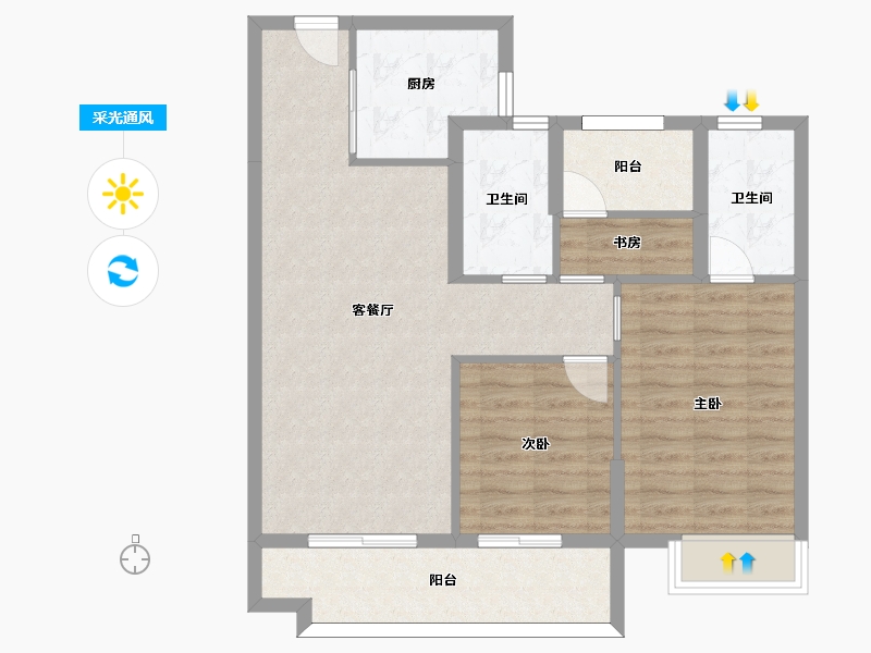 湖南省-长沙市-澳海文澜府4号楼,B户型101m²-82.05-户型库-采光通风