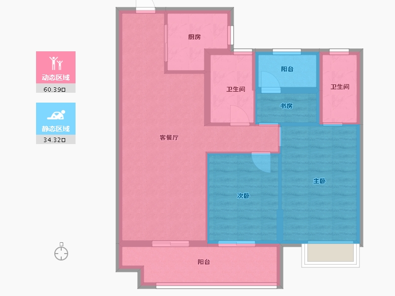 湖南省-长沙市-澳海文澜府5栋B户型104m²-84.65-户型库-动静分区