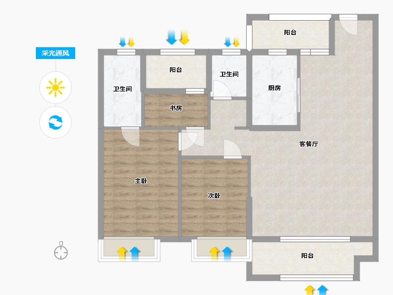 湖南省-长沙市-澳海文澜府5栋A户型122m²-99.73-户型库-采光通风