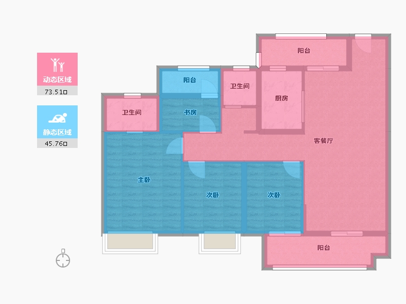 湖南省-长沙市-澳海文澜府4号楼A户型132m²-106.52-户型库-动静分区