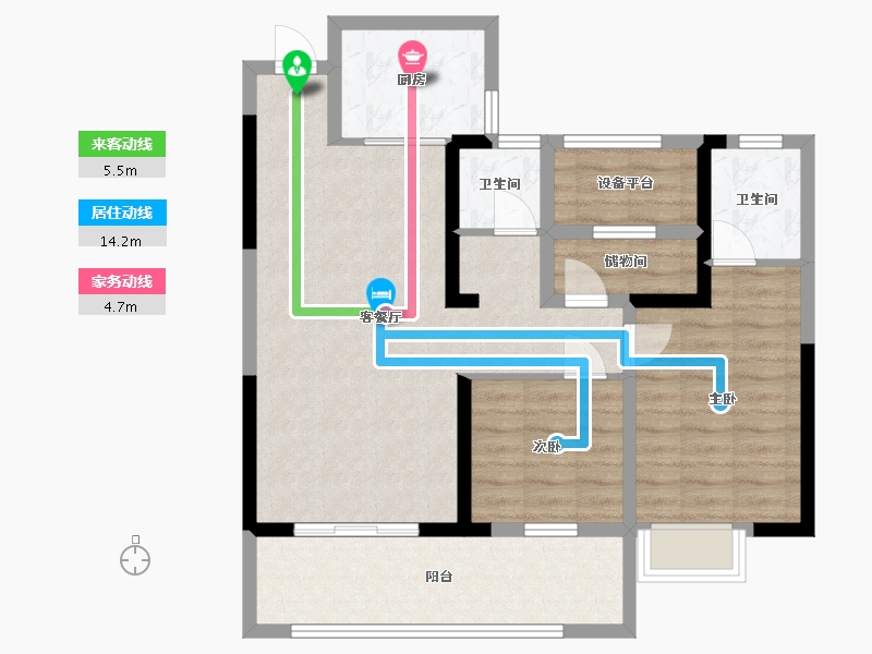 湖南省-长沙市-帝辰金缇水郡1，3，5，6栋C户型99m²-83.39-户型库-动静线