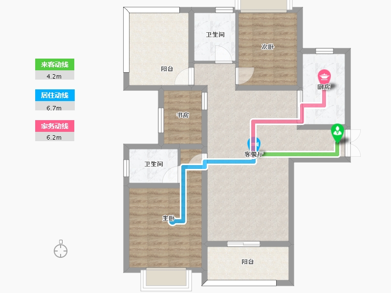 湖南省-长沙市-帝辰金缇水郡6栋A户型121m²-94.69-户型库-动静线