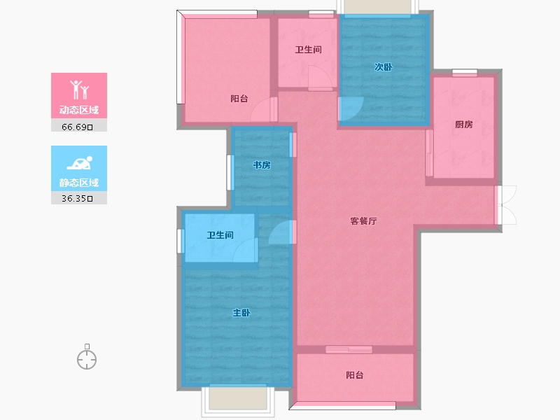 湖南省-长沙市-帝辰金缇水郡6栋A户型121m²-94.69-户型库-动静分区