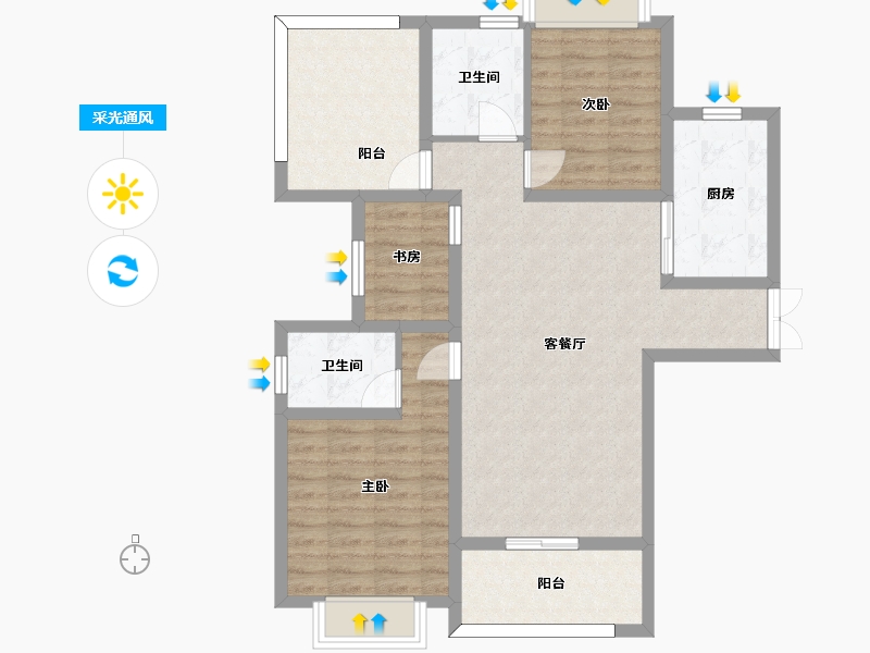 湖南省-长沙市-帝辰金缇水郡6栋A户型121m²-94.69-户型库-采光通风