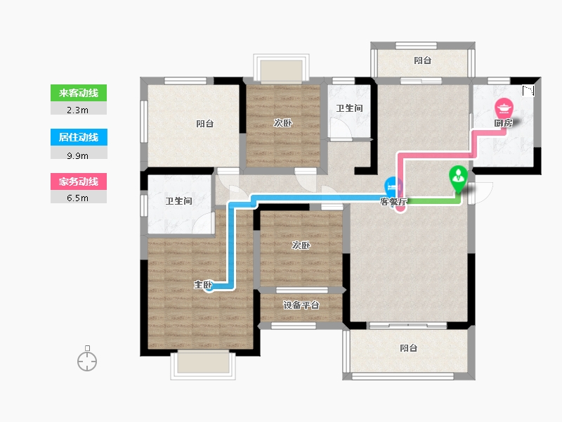 湖南省-长沙市-帝辰金缇水郡帝辰金缇水郡1，3，5，6栋A户型134m²A户型134m²-109.83-户型库-动静线