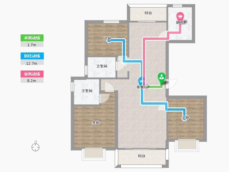 湖南省-长沙市-亿达智造小镇3号楼120㎡户型-96.09-户型库-动静线