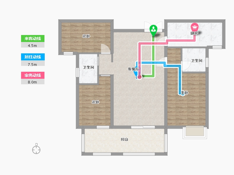 湖南省-长沙市-润和谷山郡20,21,22,23号楼C1户型124m²-99.60-户型库-动静线