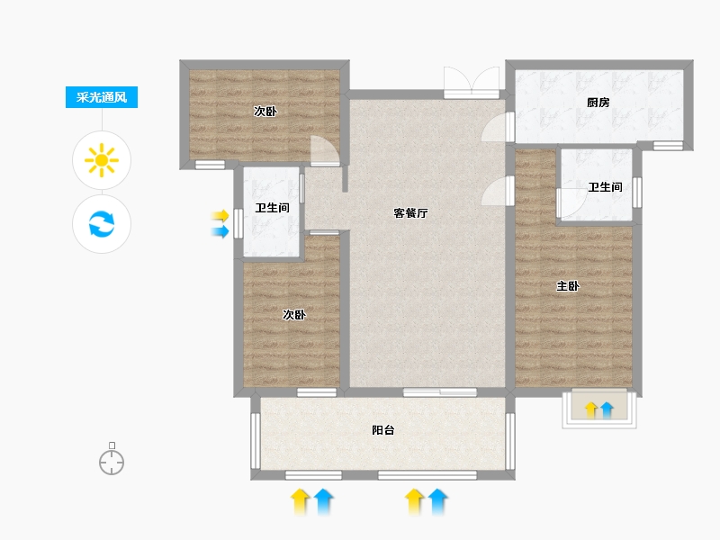 湖南省-长沙市-润和谷山郡20,21,22,23号楼C1户型124m²-99.60-户型库-采光通风