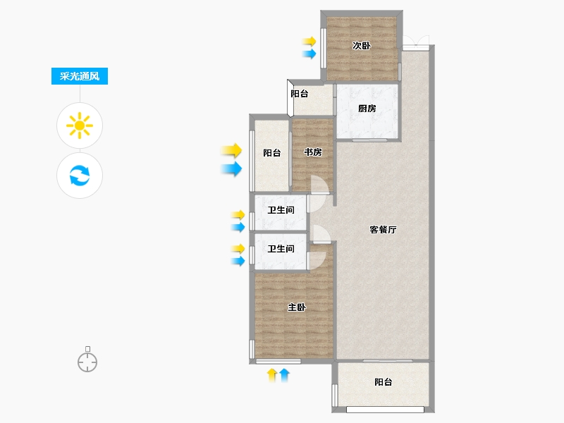 湖南省-长沙市-润和谷山郡2号楼C2户型126m²-103.38-户型库-采光通风