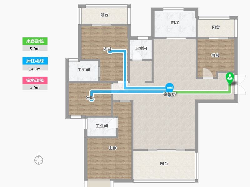 湖南省-长沙市-润和谷山郡20,21,22,23号楼B1户型153m²-122.71-户型库-动静线