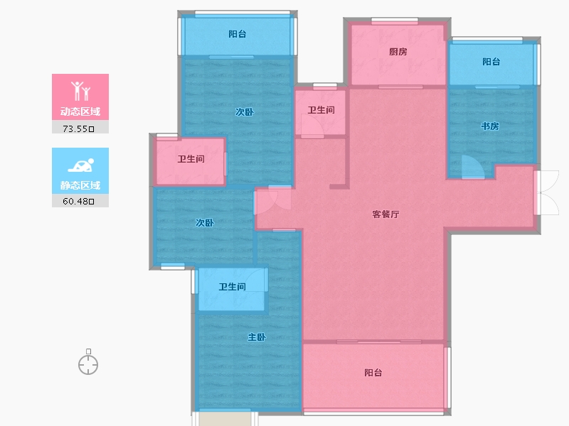 湖南省-长沙市-润和谷山郡20,21,22,23号楼B1户型153m²-122.71-户型库-动静分区