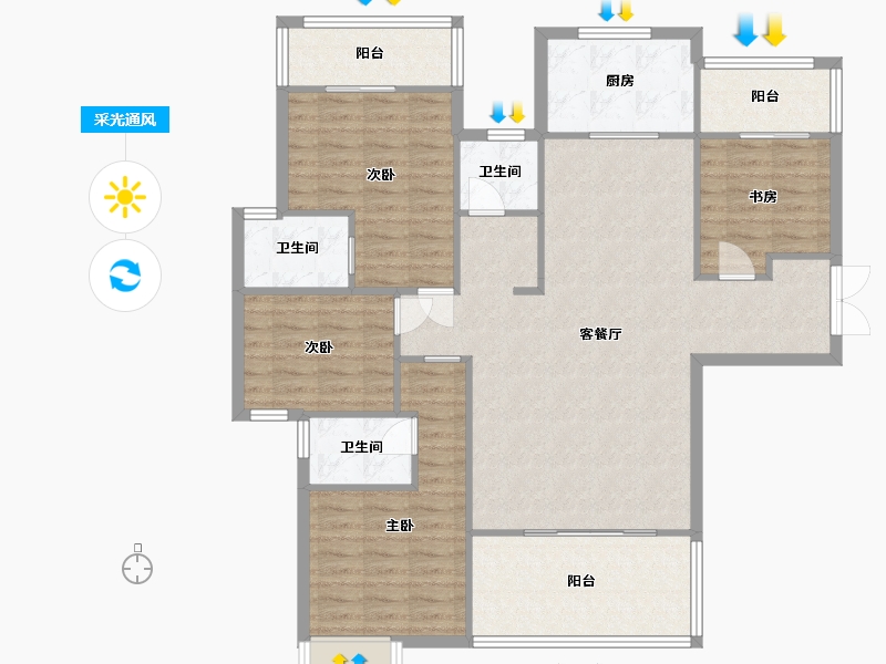 湖南省-长沙市-润和谷山郡20,21,22,23号楼B1户型153m²-122.71-户型库-采光通风