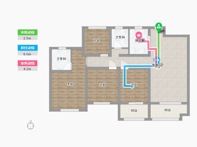 湖南省-长沙市-正荣财富中心C1户型123m²-98.31-户型库-动静线