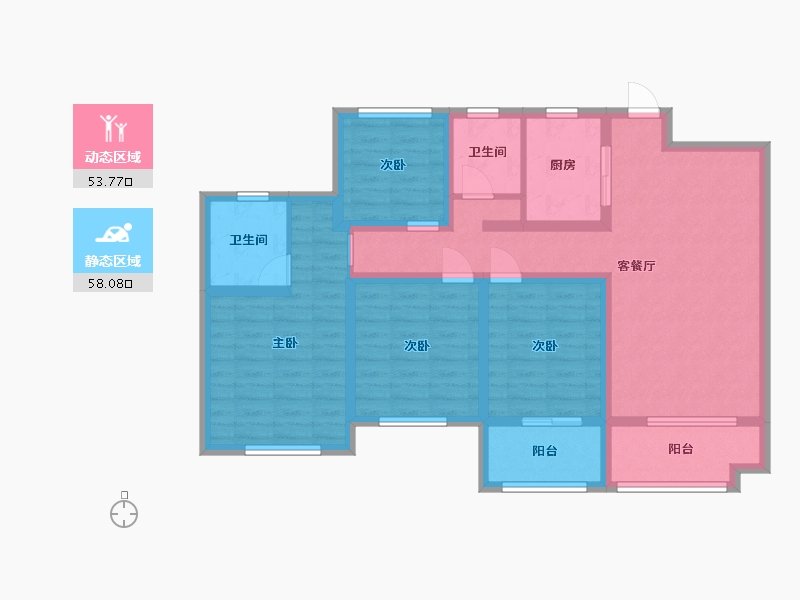 湖南省-长沙市-正荣财富中心C1户型123m²-98.31-户型库-动静分区