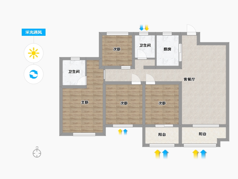 湖南省-长沙市-正荣财富中心C1户型123m²-98.31-户型库-采光通风