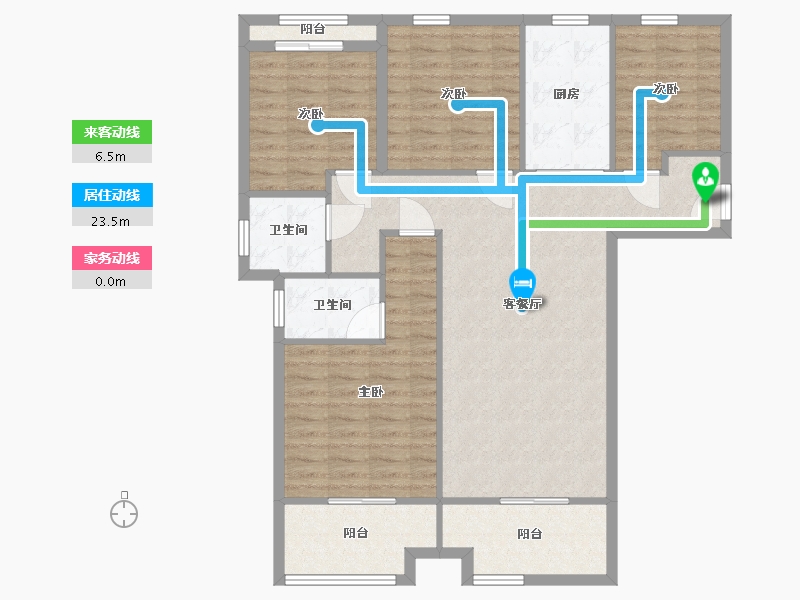 湖南省-长沙市-正荣财富中心D1户型134m²-107.20-户型库-动静线