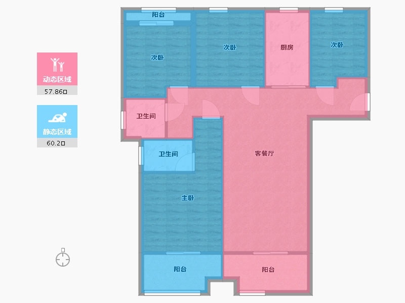 湖南省-长沙市-正荣财富中心D1户型134m²-107.20-户型库-动静分区