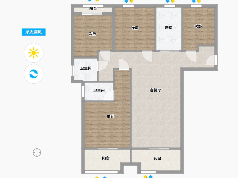 湖南省-长沙市-正荣财富中心D1户型134m²-107.20-户型库-采光通风