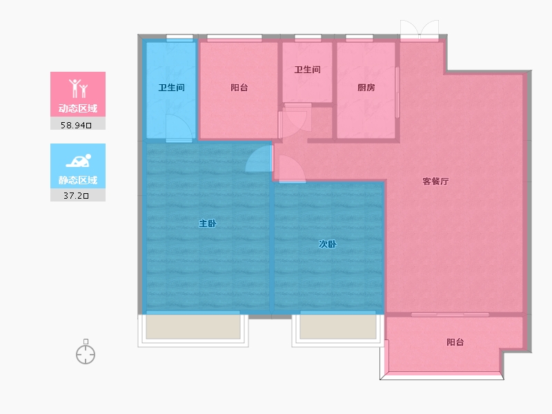 湖南省-长沙市-正荣财富中心A2户型112m²-88.41-户型库-动静分区