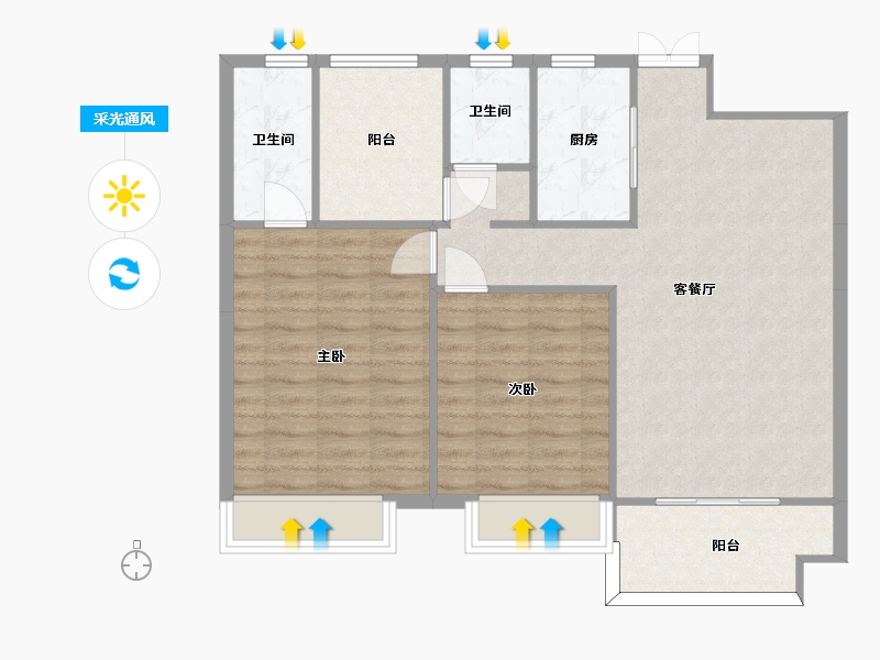 湖南省-长沙市-正荣财富中心A2户型112m²-88.41-户型库-采光通风