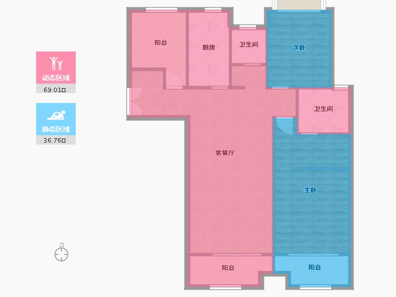 湖南省-长沙市-正荣财富中心A3户型116m²-96.43-户型库-动静分区