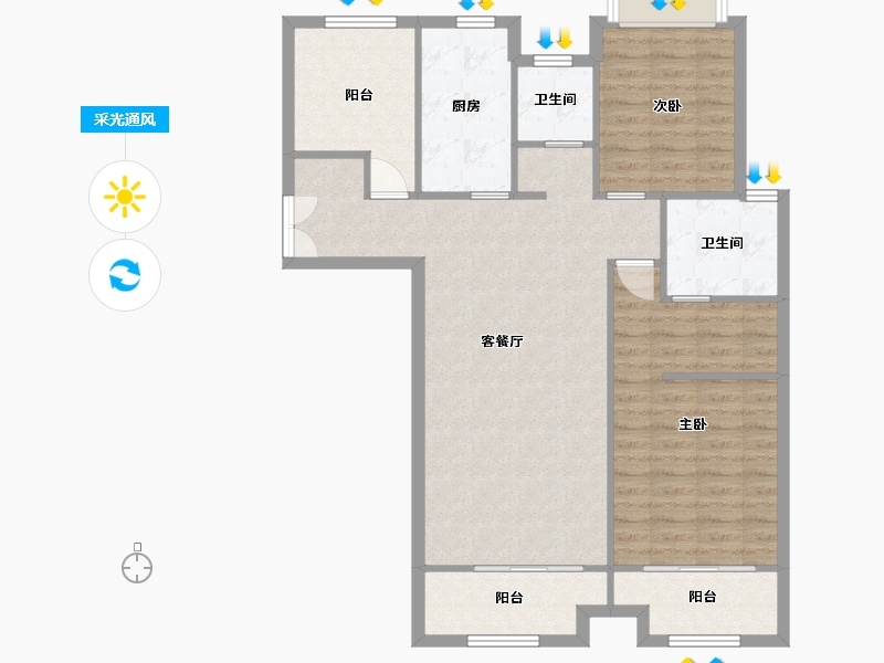 湖南省-长沙市-正荣财富中心A3户型116m²-96.43-户型库-采光通风