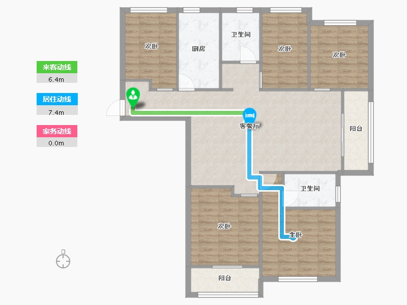 湖南省-长沙市-正荣财富中心E1户型145m²-116.12-户型库-动静线