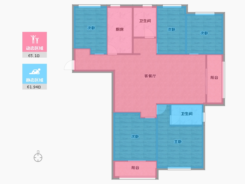 湖南省-长沙市-正荣财富中心E1户型145m²-116.12-户型库-动静分区