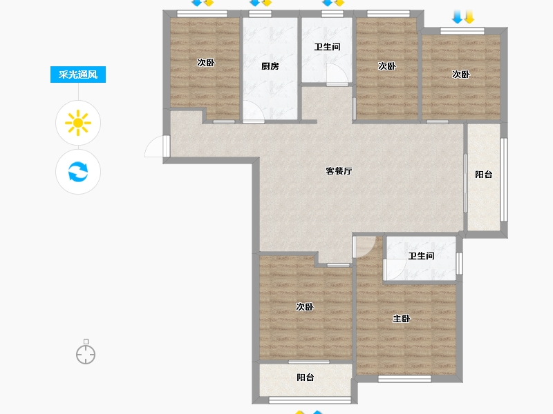 湖南省-长沙市-正荣财富中心E1户型145m²-116.12-户型库-采光通风