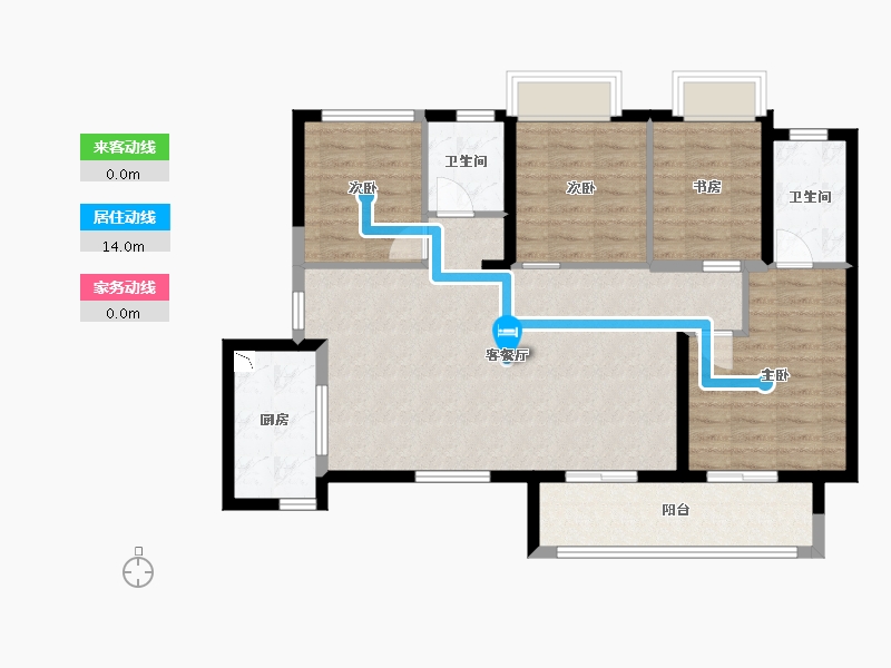 湖南省-长沙市-宁乡金科美苑颂户型G2栋,G3栋126m²-94.48-户型库-动静线