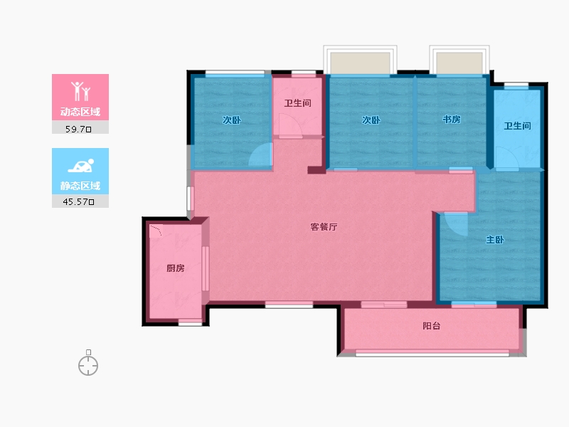 湖南省-长沙市-宁乡金科美苑颂户型G2栋,G3栋126m²-94.48-户型库-动静分区