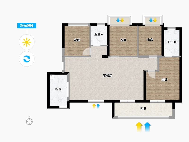 湖南省-长沙市-宁乡金科美苑颂户型G2栋,G3栋126m²-94.48-户型库-采光通风