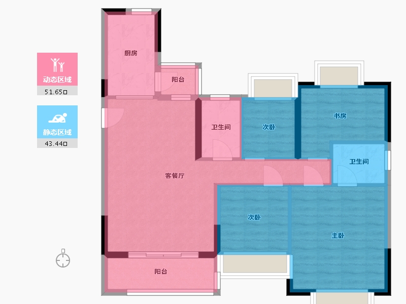 湖南省-长沙市-浏阳恒大华府四期1栋,四期6栋142m²-84.98-户型库-动静分区