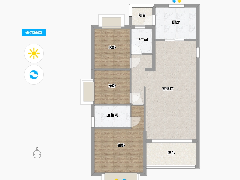 湖南省-长沙市-浏阳恒大华府四期7,10.栋122m²-88.47-户型库-采光通风