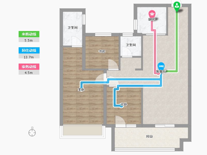 湖南省-长沙市-碧桂园云顶G1栋,G2栋G1-2户型102m²-79.74-户型库-动静线