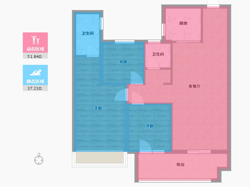 湖南省-长沙市-碧桂园云顶G1栋,G2栋G1-2户型102m²-79.74-户型库-动静分区