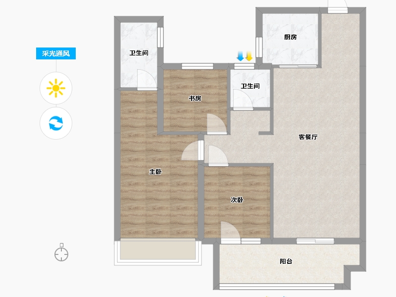 湖南省-长沙市-碧桂园云顶G1栋,G2栋G1-2户型102m²-79.74-户型库-采光通风