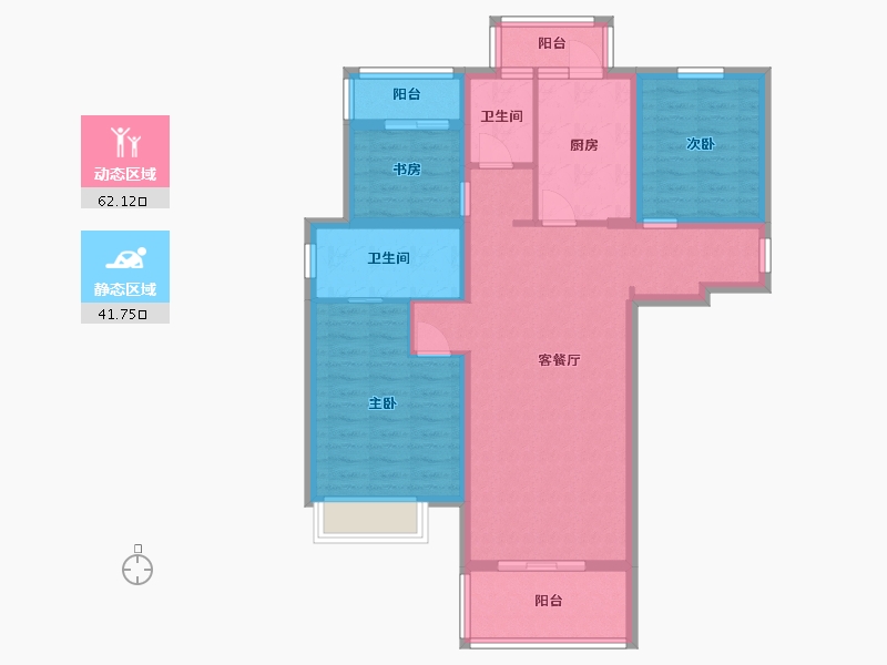 湖南省-长沙市-碧桂园云顶G1栋,G2栋G1-1户型123m-92.05-户型库-动静分区