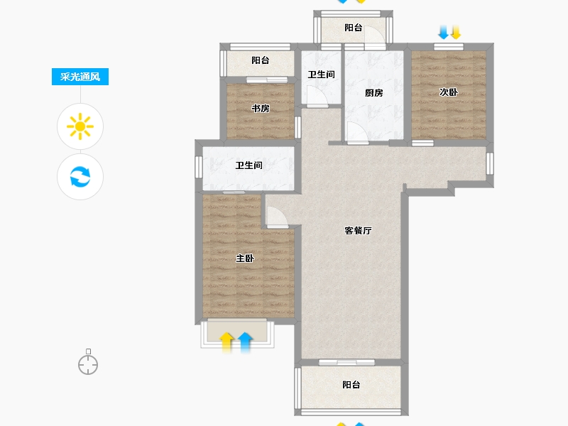 湖南省-长沙市-碧桂园云顶G1栋,G2栋G1-1户型123m-92.05-户型库-采光通风