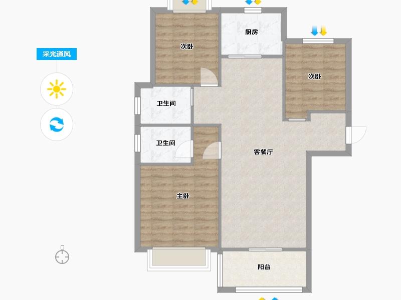 湖南省-长沙市-敏捷珑玥府4栋,5栋,6栋,7栋D户型115m²-87.41-户型库-采光通风