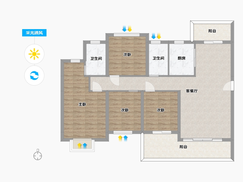 湖南省-长沙市-金驰东方樾6号栋D户型140m²-107.81-户型库-采光通风